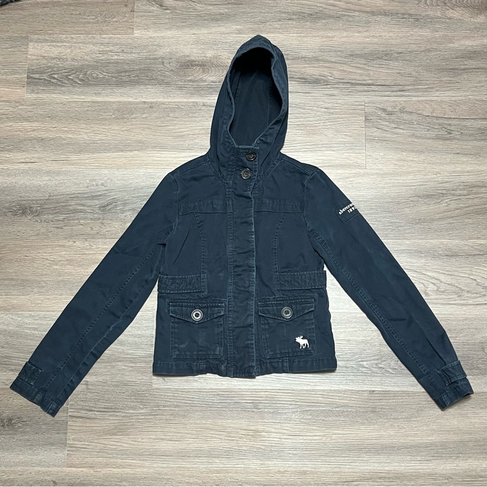 Abercrombie & Fitch Kids Small Jacket Blue Button Hooded Youth Pockets Y2K VTG
